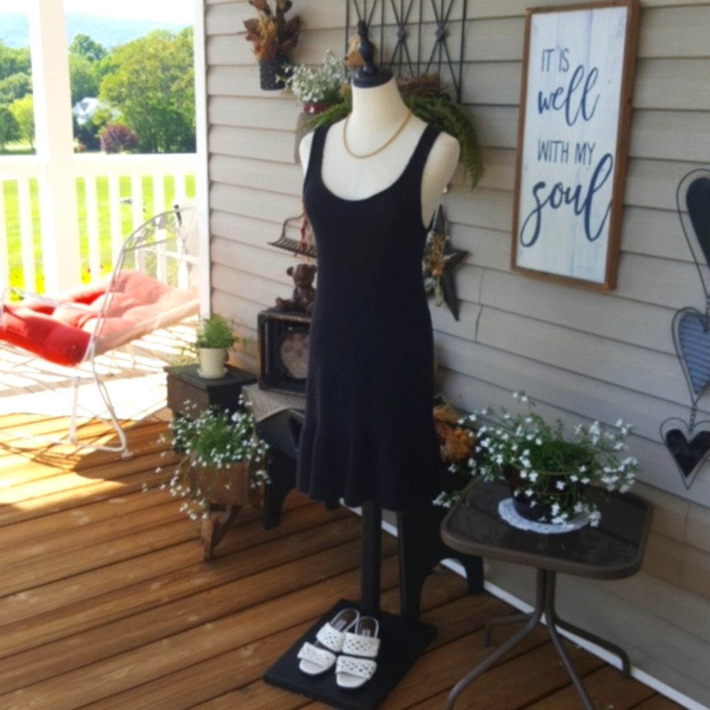 FRENCHI ♡ Gorgeous Vintage Black Crochet Knit Sleeveless Mini Sundress M